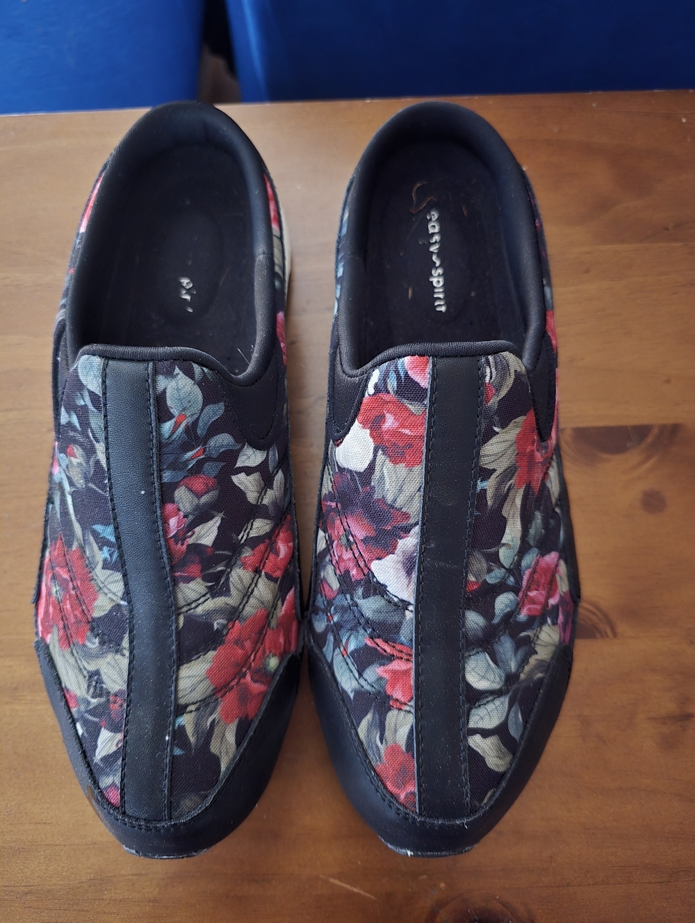 Easy Spirit Canvas Slip-On Sneakers/Mules Black with Floral Print